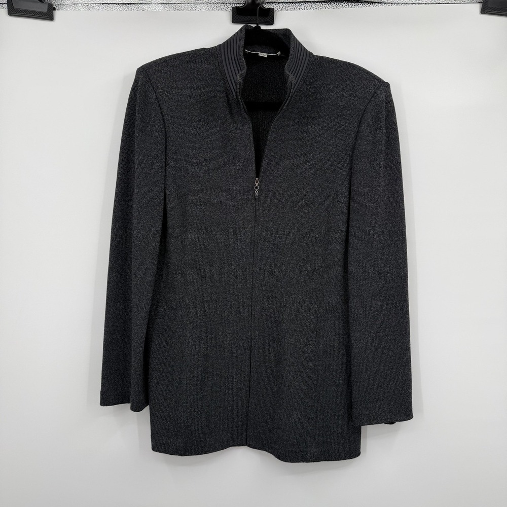 St. John Collection Jacket Womens 10 Gray Zip Knit Vintage Made In USA